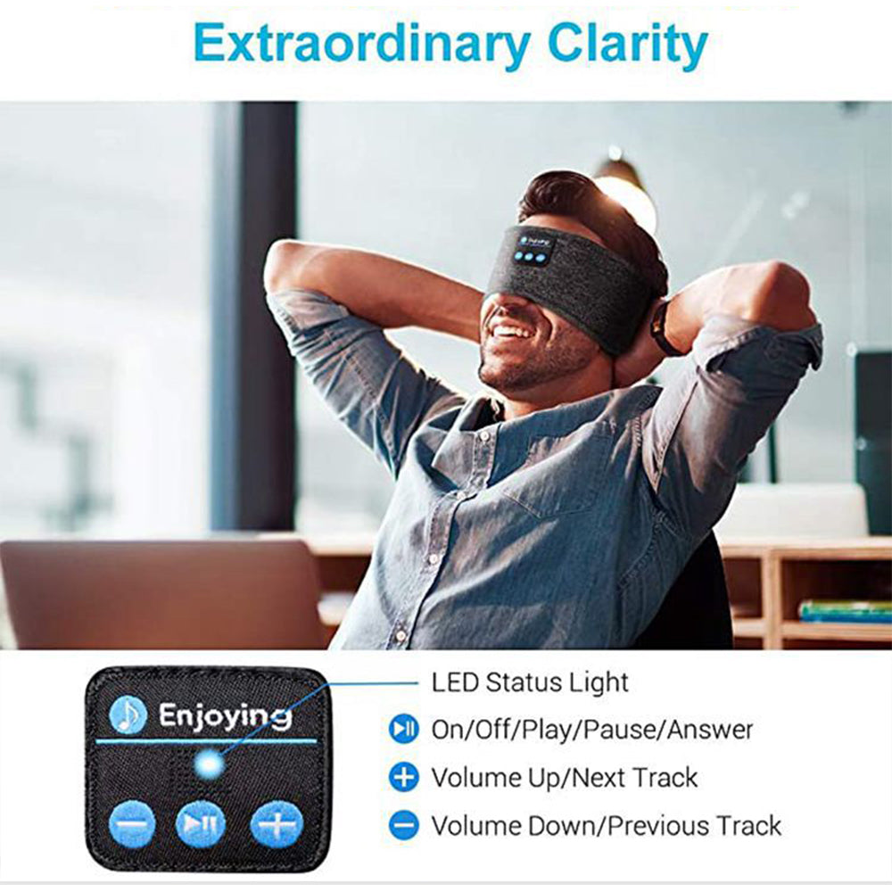 Wireless Bluetooth Headband Sleeping Eye Mask Headphones Headset Music Sports - Grey