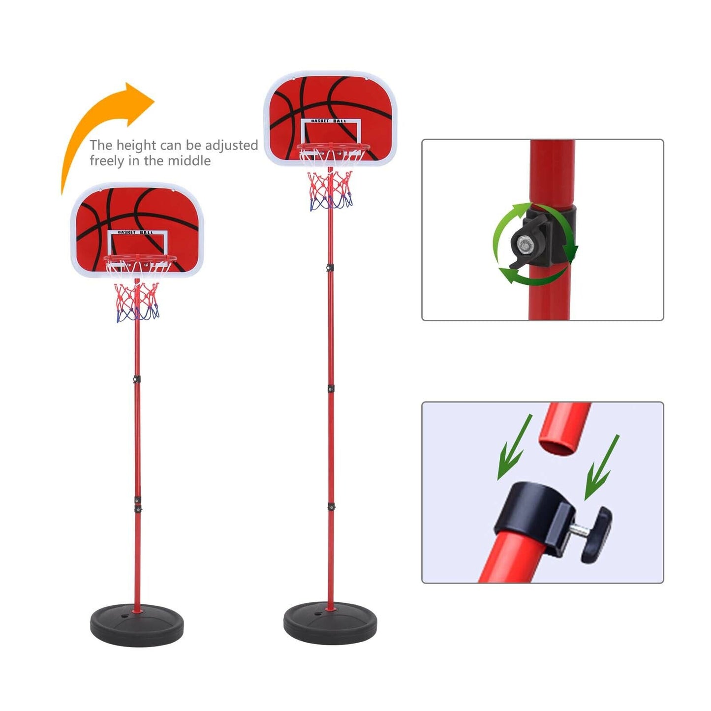 180cm High Free Adjustable Standing Basketball Hoop Net Backboard Stand Set